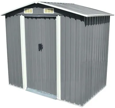 Produktbild von Gerätehaus 204x132x186 cm Gartenschrank Wetterfest Geräteschuppen Stahl Gartenhaus Metall Fahrradunterstand Kaminholzregal Blechhütte Grau