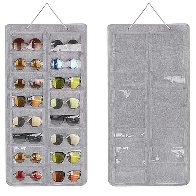 Produktbild von Hängender Sonnenbrillenhalter, wandmontierter Brillenorganizer, Sonnenbrillenhalter mit 16 Fächern, Brillenhalter aus Filz für die Wand, hängendes Brillendisplay (schwarz)