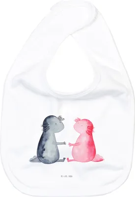 Produktbild von Mr. & Mrs. Panda Lätzchen Axolotl Liebe - Weiß - Geschenk, Für Babys, Schlabberlatz, Sabberlätzchen, Valentinstag, Lurch, Sabber, Kinderlätzchen