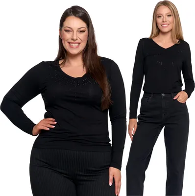 Produktbild von Moraj | Bluse Damen - Schwarz - Lange Ärmel - Mit Kristallen Verziert - Viskose, Größe  M
