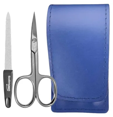 Produktbild von Solingen* Maniküre-Set mit Nagelschere & Feile – Echtleder-Etui Germany Blau