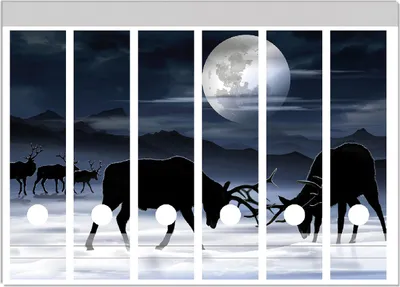 Produktbild von Wallario Ordnerrücken Sticker, selbstklebend für breite Ordner, 6 Stück, Motiv Elch im Schnee bei Mondschein - Silhouette am Abend