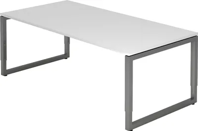 Produktbild von bümö Schreibtisch Serie-R - Nachbildung: Weiß, Gestell: Graphit, Größe:  200 x 100 cm