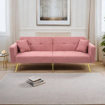 Produktbild von Merax Schlafsofa, Lammwolloberfläche, vergoldete Beine, Klappfunktion, verstellbare Rückenlehne (3 Winkel), 2-Sitzer, 175x64x72 cm, 180 kg Belastbarkeit, 51.5 cm Sitzhöhe