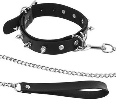 Produktbild von Verstellbares Schwarzes Halsband Mit Ring, Spikes Und Band