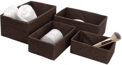 Image de Ensemble Unyqoos® comprenant 4 paniers de rangement décoratifs en papier, pour la maison et le bureau, de tailles XL/L/M/S (28×18×12, 25×16×10, 22×14×8, 18×12×7 cm)