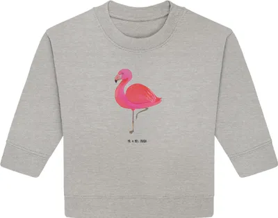 Produktbild von Mr. & Mrs. Panda Organic Baby Pullover Flamingo Classic 6. - 12. Monat - Heather Grey - Geschenk, Bullover, Rosa, Stolz, Ich, glücklich, Prächtig, Tochter