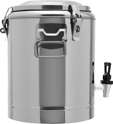 Produktbild von Isolierter Speisebehälter - Runder Edelstahl Speisenwärmer 14 l - Mit Ablasshahn und Deckel - Für Buffet, Party, Gastronomie - Silber