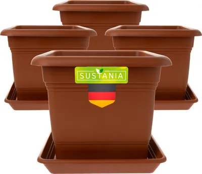 Produktbild von Pflanzkübel Eckig 28x28 Terracotta 4er Set - Robuster Blumentopf Groß, Übertopf Ideal für Tomatenpflanzen, Eckige Pflanztöpfe Kunststoff