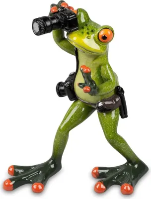 Produktbild von Formano lustige Frösche Figur Froschpaar Fotograf mit Kamera grün Poly 15 cm