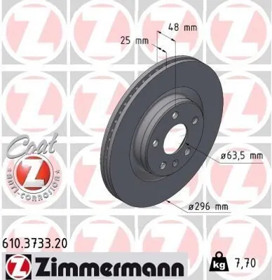 Produktbild von 2x ZIMMERMANN Bremsscheibe 610.3733.20 für VOLVO XC40 (536) 48mm 7 7kg 296mm