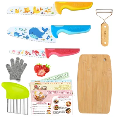 Immagine prodotto di Omgoods - Set di utensili da cucina per bambini (7 pezzi) per cucinare e tagliare in sicurezza