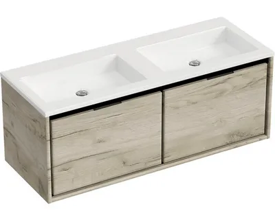 Produktbild von Sanox Badmöbel-Set Loft BxHxT 120,5 x 47 x 45,5 cm Frontfarbe craft oak mit Doppel-Waschtisch Mineralguss weiß Griff chr