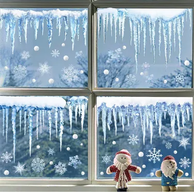 Produktbild von Fensterbilder Weihnachten Weihnachtsdeko Fenster Selbstklebend Fensterdeko Innen Fenstersticker Schneeflocken Eiszapfen Deko Fensteraufkleber fš¹r Weihnachten Winter