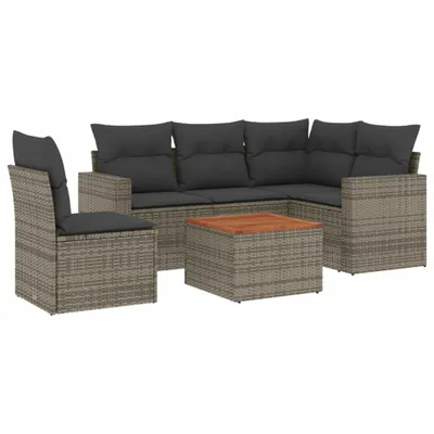 Produktbild von vidaXL 6-tlg. Garten-Sofagarnitur mit Kissen Grau Poly Rattan