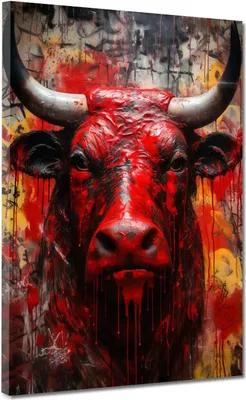Produktbild von Stier Red Style Leinwandbild Wandbild abstrakt Kunstdruck XL Wanddeko: 75x100x2cm