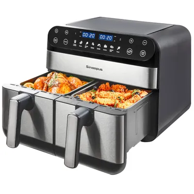 Produktbild von 10L Doppel Heißluftfritteuse 2400W, Airfryer mit 2 Körben, 8 Programmen, SYNC-Funktion & Touchscreen