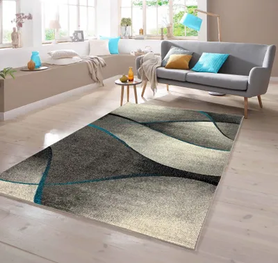 Immagine prodotto di Tappeto con motivo a onde, blu, grigio e antracite - Dimensioni: 240 x 340 cm