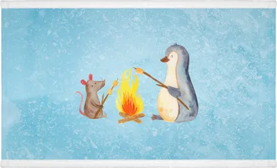 Produktbild von Mr. & Mrs. Panda gesichtshandtuch Pinguin Lagerfeuer - Eisblau - Geschenk, frottierhandtuch, Flauschtuch, Handtuch, Marshmallows, 50x100, Baumwollhandtuch, kleines, Maus