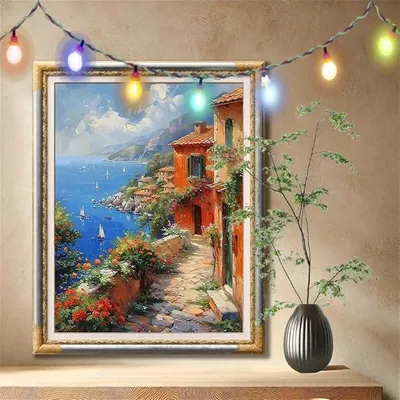 Imagen del producto de Kit de pintura con diamantes 5D para adultos, tamaño grande (120x160 cm), paisaje, barco de vela. Set de manualidades para pintar con diamantes, tipo bordado de cuentas, ideal para decorar paredes de dormitorios y para niños. Modelo 59N-360
