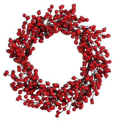 Produktbild von Mica Decorations Weihnachtskranz mit roten Beeren - Weihnachtsdeko für drinnen - Türkranz zum Aufhängen oder für Tischdeko - Runder Kranz aus Schaumstoff - Ø50 cm - Rot