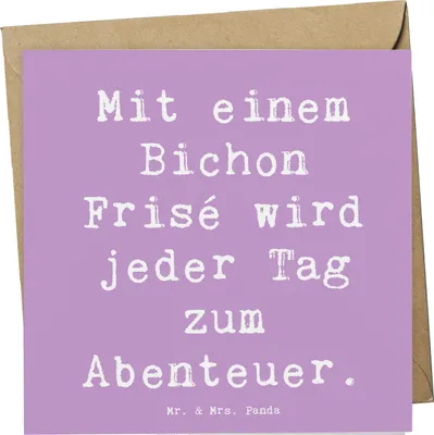Produktbild von Mr. & Mrs. Panda doppelkarte Spruch Bichon Frisé Abenteuer - Lavendeltraum - Geschenk, Hunderasse, Hundeliebhaber, Hunderassen Beschreibung, Hund, Glückwunschkarte