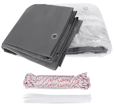 Imagen del producto de Protección para terrazas de PVC – Lona – 3 x 4 metros – 0,55 mm, 650 g/m² – Doble cremallera – Impermeable, resistente a los rayos UV y al desgarro – Ojales – Gris claro