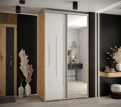 Produktbild von Kleiderschrank ASIRI 13 - 140/60 cm, Artisan-Eiche / Weiß / Silber