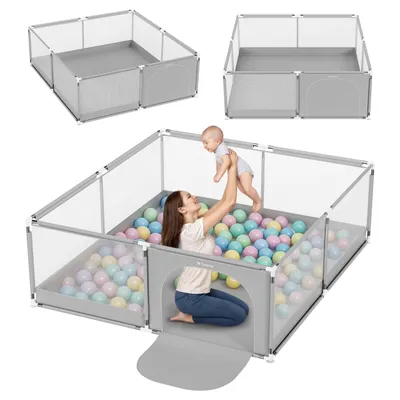 Produktbild von TULANO Cozy 28 | Laufgitter für Baby Kleinkinder Krabbelgitter Laufstall | Indoor Outdoor | Reißverschluss | Atmungsaktivem Netz | 180x200cm | Grau