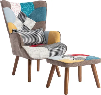 Produktbild von Merax Ohrensessel mit Hocker, Relaxsessel Lehnstuhl Fernsehsessel Bunt Armlehnensessel Polstersessel Relaxsessel Cocktailsessel Stilvolles Design