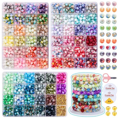 Produktbild von Glasperlen Set 1560 Stück 8mm bunt Edelstein-Optik für Armbänder DIY Bastelset 3 Stück