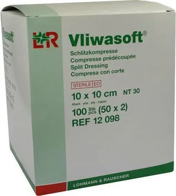 Zdjęcie produktu dla Vliwasoft kompresy szczelinowe 10x10 cm sterylne 4-warstwowe 50X2 szt