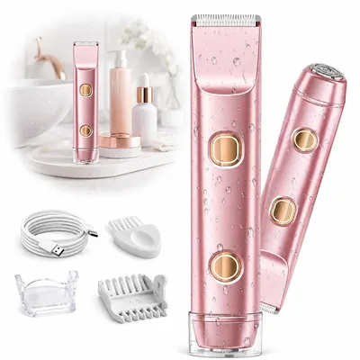 Produktbild von Elektrischer Damenrasierer, 2-in-1 Bikini Trimmer Damen mit Keramikklingen, wasserdichter Körperrasierer IPX7, kabelloser Rasierer für Gesicht, Beine, Achseln und Intimbereich
