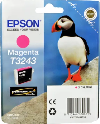 Produktbild von Epson T3243 Magenta, Standardertrag, Magenta, Tinte auf Pigmentbasis, 14 ml, 1 Stück(e), Einzelpackung