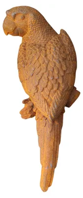 Obrázok produktu pre Dekoratívna záhradná soška papagája, oceľ s patinovaným povrchom, nástenná dekorácia, 28 cm