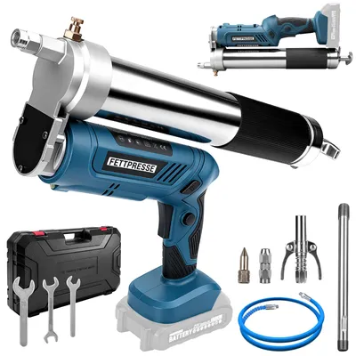 Produktbild von 12000PSI Akku-Fettpresse Elektrische Fettpresse inkl. 100cm Hochdruckschlauch, 3 Mundstück, Bürstenlosem Motor und LED, Perfekt für LKWs, Bauernhöfe