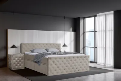 Produktbild von Boxspringbett 200 x 200 cm mit Bettkasten, Matratzen und Topper, Bonell-Matratzen H3, Beige Aosta