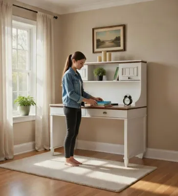 Image de Bureau pratique avec étagères et tiroirs, idéal pour ranger les fournitures de bureau