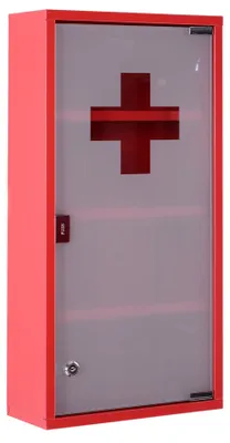 Produktbild von Erste-Hilfe-Schrank Edelstahl satiniertes Glas Tip-On-Automatik abschließbar 3 Fächer WeiØ 30 x 12 x 60 cm