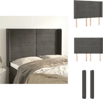 Produktbild von vidaXL Kopfteil mit Ohren Dunkelgrau 147x16x118/128 cm Samt -  Kopf- & Fußenden
