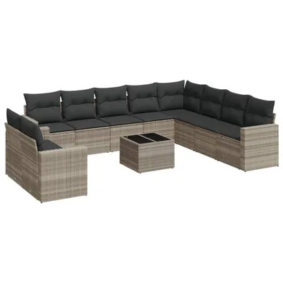 Produktbild von vidaXL 11-tlg. Garten-Sofagarnitur mit Kissen Hellgrau Poly Rattan