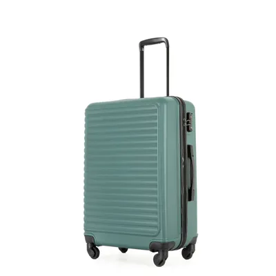 Produktbild von Walizka Flieks, lekki bagaż, walizka podróżna z linkami, wózek z zamkiem TSA i 4 kółkami, wózek z twardą skorupą, M, ciemnozielony