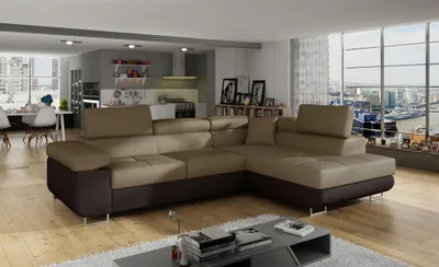 Produktbild von Ecksofa Schlafsofa SARRA in Stoff Monolith Dunkelbraun-Braun Ottomane Rechts