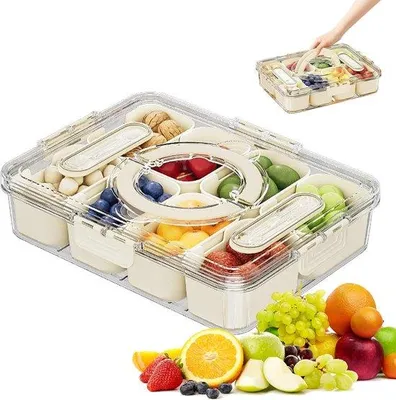 Image de Boîte à collation hermétique à 8 compartiments avec couvercle, idéale pour les aliments, notamment les collations, les fruits secs et les fruits