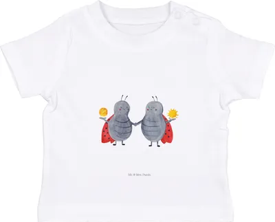 Produktbild von Mr. & Mrs. Panda  T-Shirt Sternzeichen Zwilling 6. - 12. Monat - Weiß - Geschenk, Zwillingsschwester, Glückskäfer, Organic Baby Shirt, Kinder Top, Babyshirt, Zwillinge
