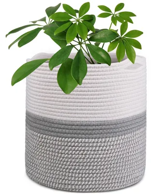 Immagine prodotto di Vaso da fiori con inserto, 30 cm, cotone, bianco/grigio. Cesto portaoggetti per piante da interno