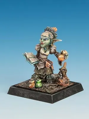 Produktbild von Tabletop-Figur Momma Fiara Spezialistin für Freebooters Fate mit gestalteter Base und Charakterkarten