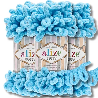 Obrázek produktu pro Alize 3x 100g Puffy, příze, jednobarevná, vhodná pro háčkování a pletení (Tyrkysová - 287)