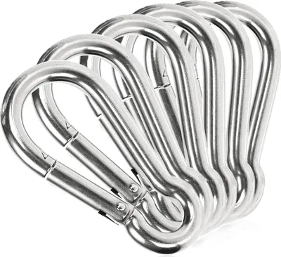 Produktbild von com-four® 6x Karabinerhaken - Premium Karabiner aus witterungsbeständigem Edelstahl 304 - Stahl-Haken mit 45 kg Tragkraft / WLL für Schlüsselanhänger, Garten, Haushalt, Handwerk - 50 x 5 mm