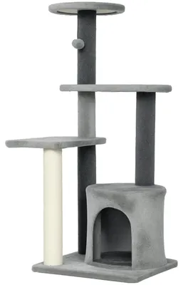 Produktbild von Kratzbaum 103 cm Katzenbaum mit Katzenhöhle, Plattformen, Sisal-Kratzsäulen, Plüschball für Katzen bis 5 kg, Grau